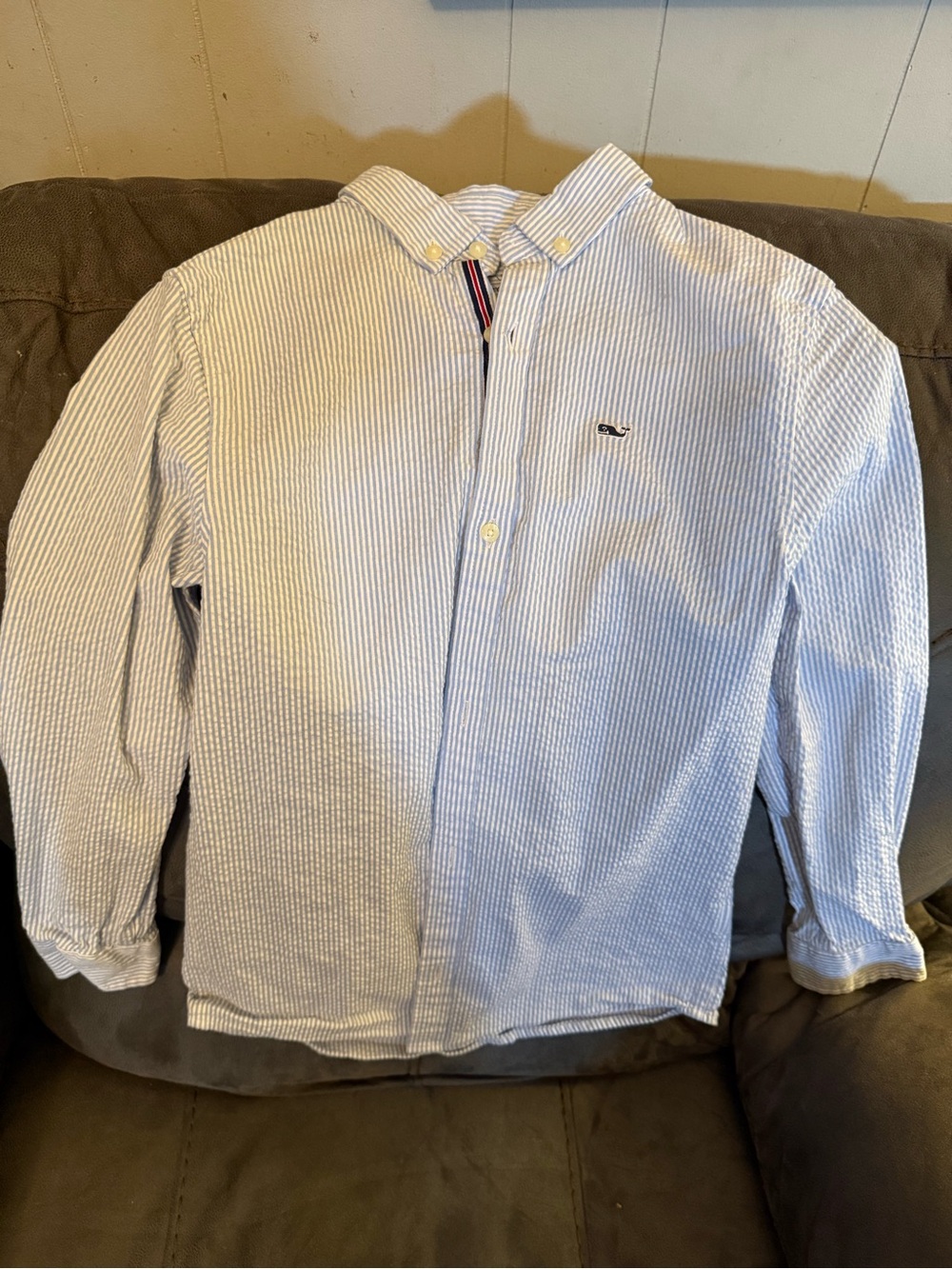 Boys Vineyard Vines Light Blue and White Striped Button-Down Shirt